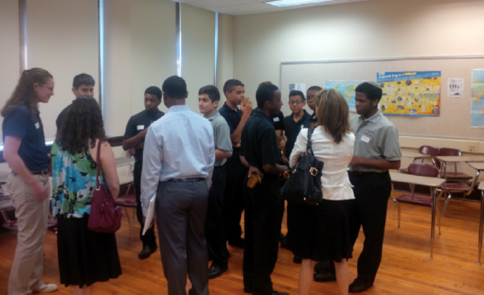 Students at St. Benedict's practice networking at a mocktail party.